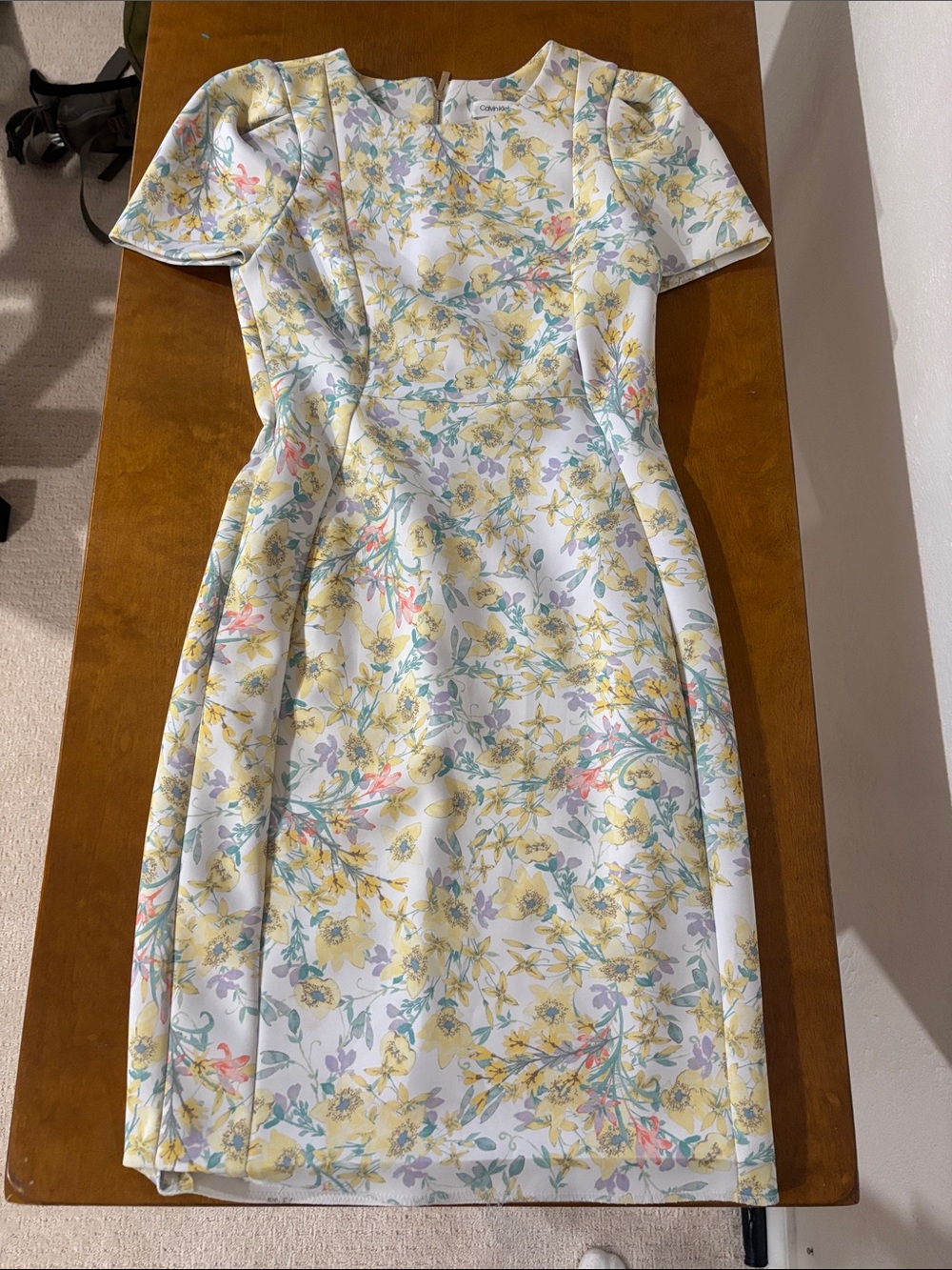 Calvin Klein White Floral Midi Dress with Yellow and Pastel Accents